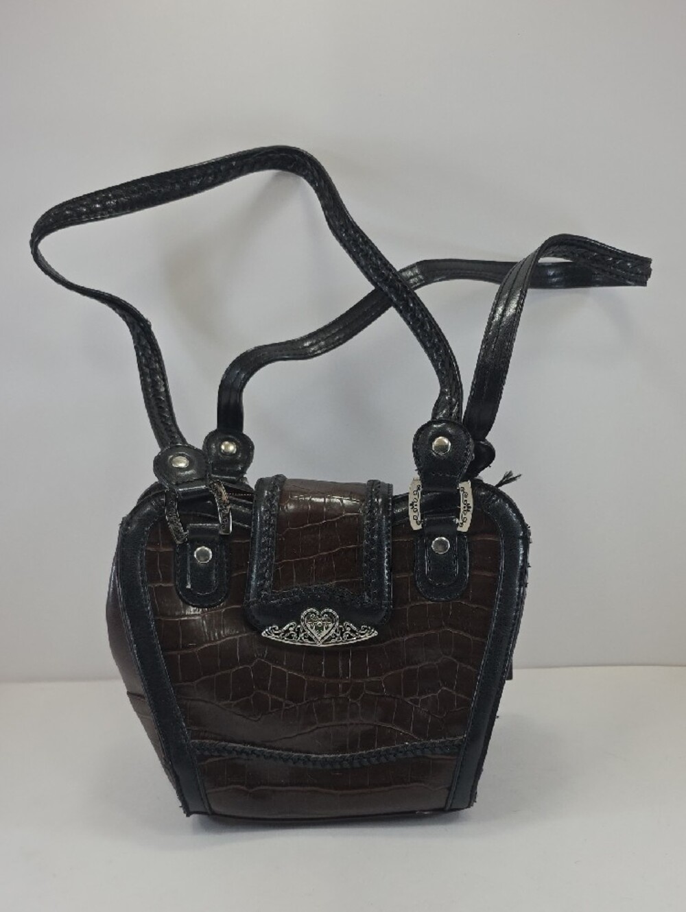 CR Western Croc Embossed Brown Black Shoulder Bag Y2K Purse - Picture 2 of 15